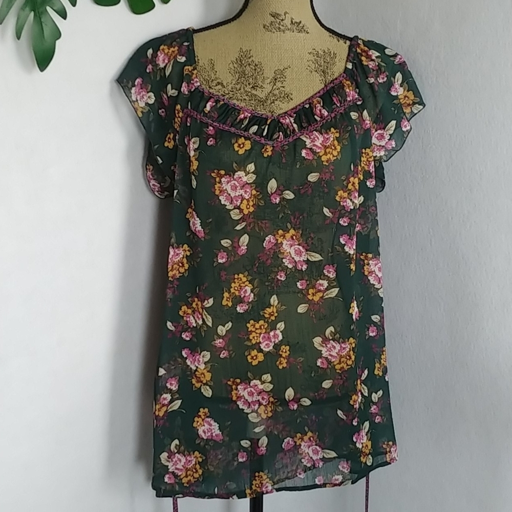 Mossimo Supply Sheer Floral Blouse Top